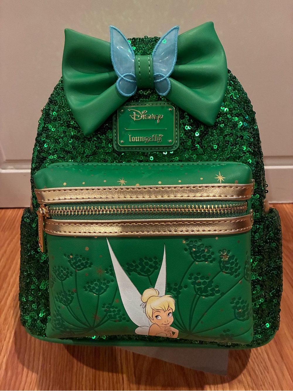 New Loungefly Green Emerald Tinker Bell Excl Sequin Mini Backpack with Bow